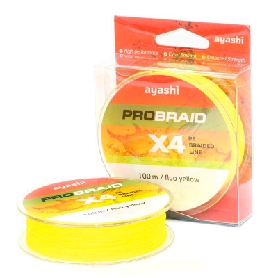 Шнур Плетёный Ayashi Pro Braid - X4 0,25 fluo yellow 100m